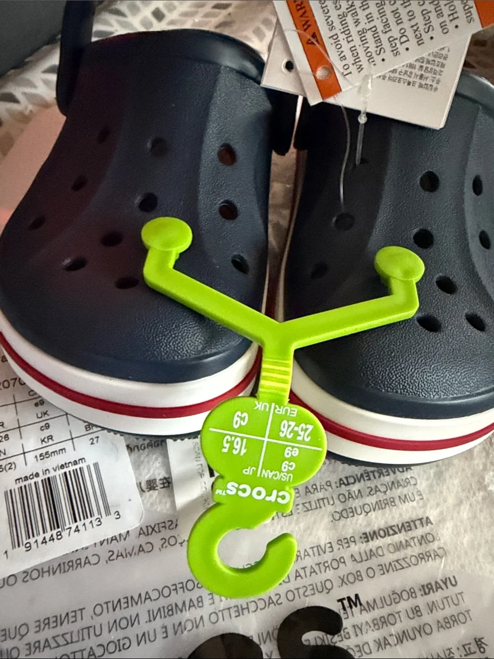 CROCS Kids Navy Clog with Red & White Midsole Stripe